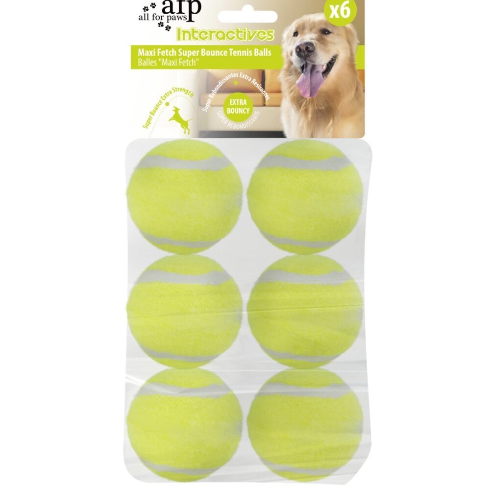 All For Paws Interactives Maxi Fetch Super Bounce Tennis Ball (6 pack)