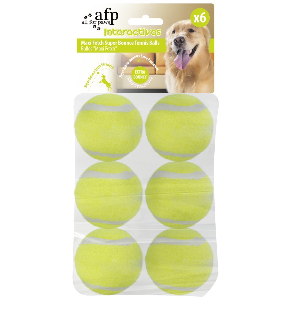 All For Paws Interactives Maxi Fetch Super Bounce Tennis Ball (6 pack)